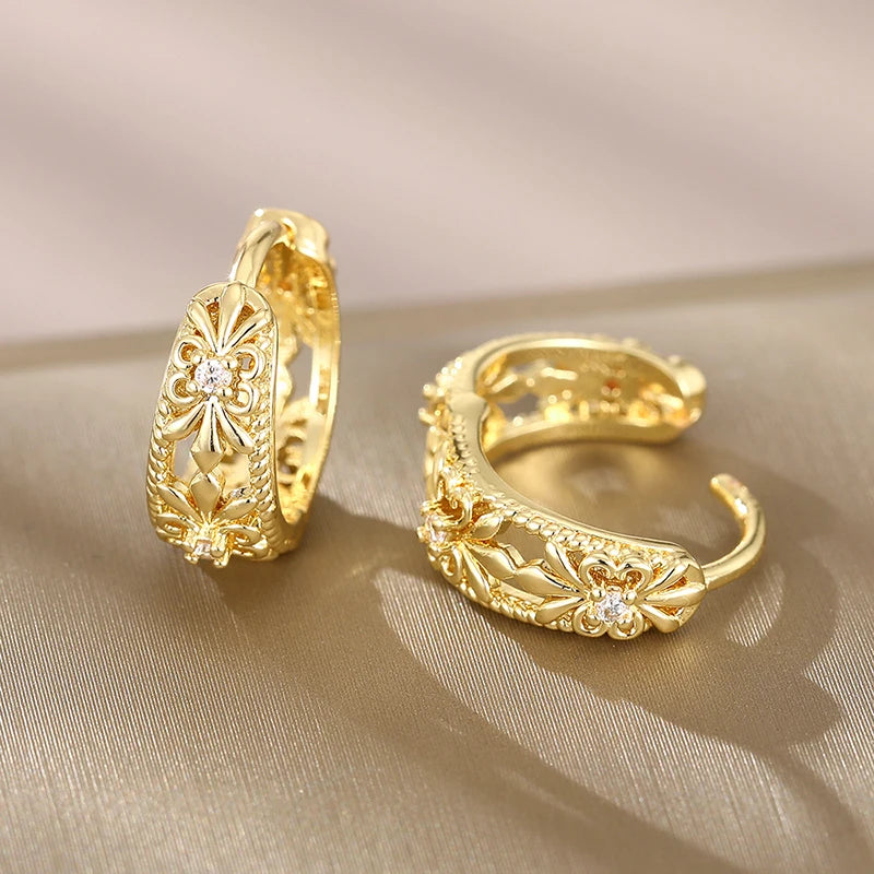 Golden Fleur Hoops Earrings