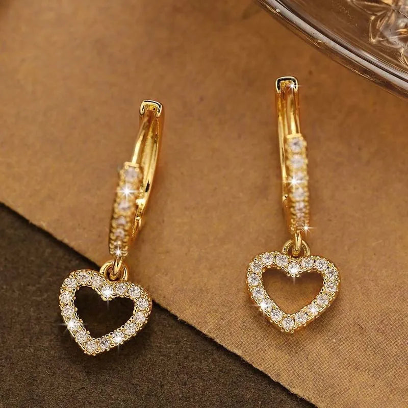 Golden Heart Crystal Earrings