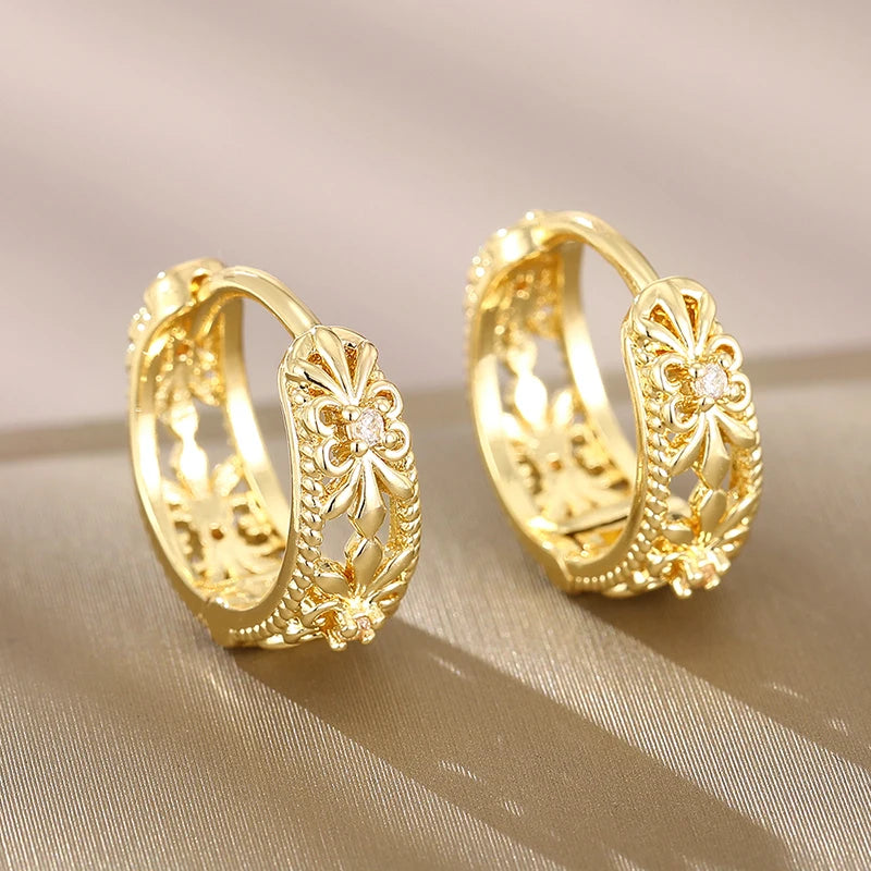 Golden Fleur Hoops Earrings