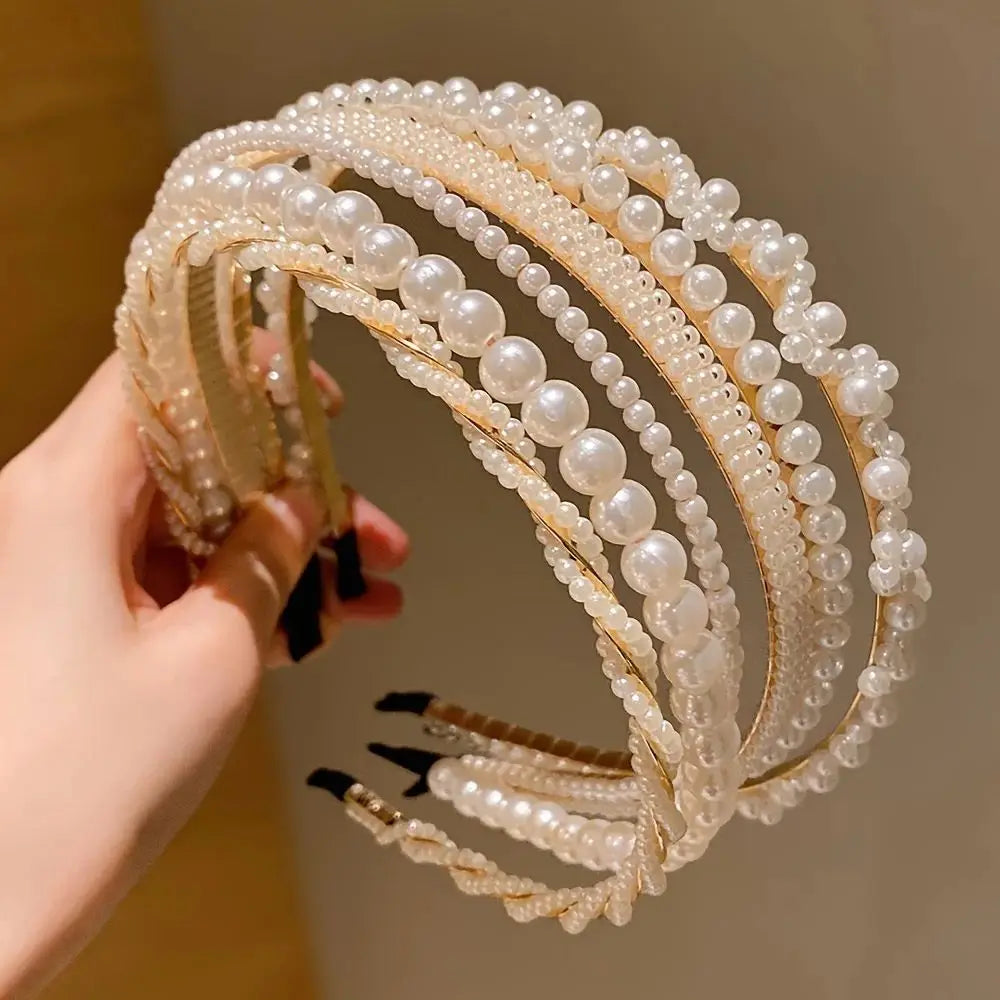 5 Pieces Elegant Pearl Headband Set