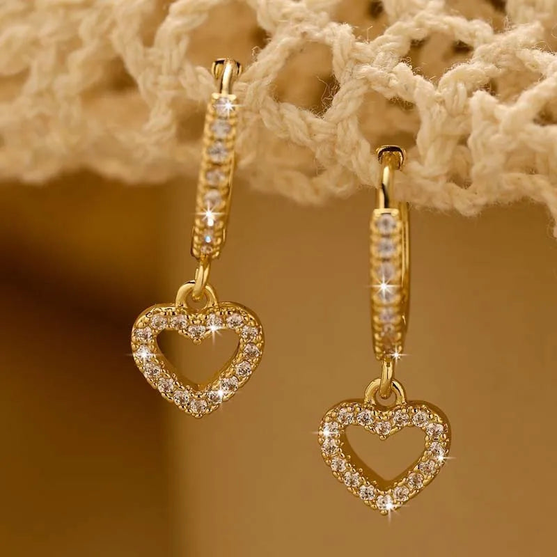Golden Heart Crystal Earrings