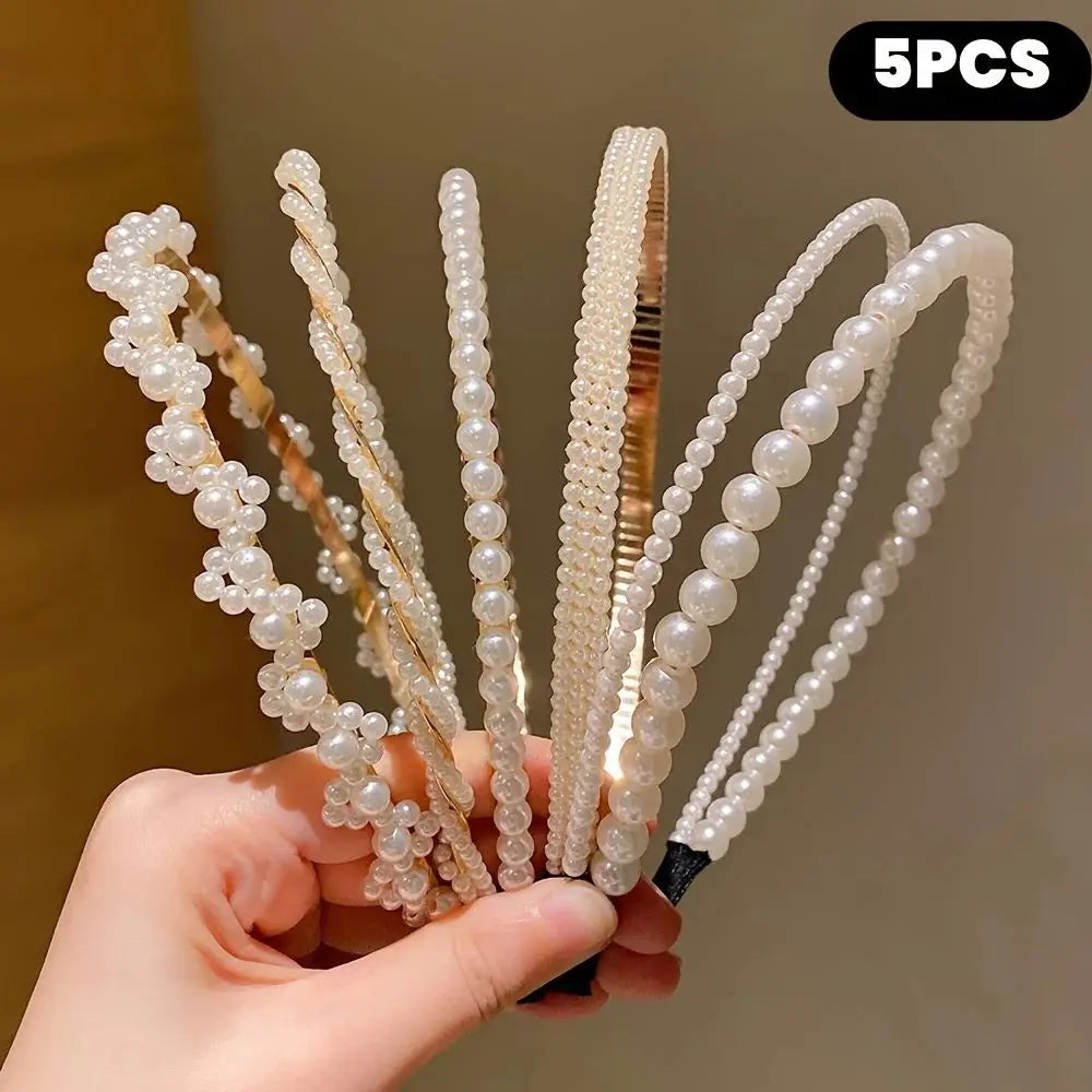 5 Pieces Elegant Pearl Headband Set